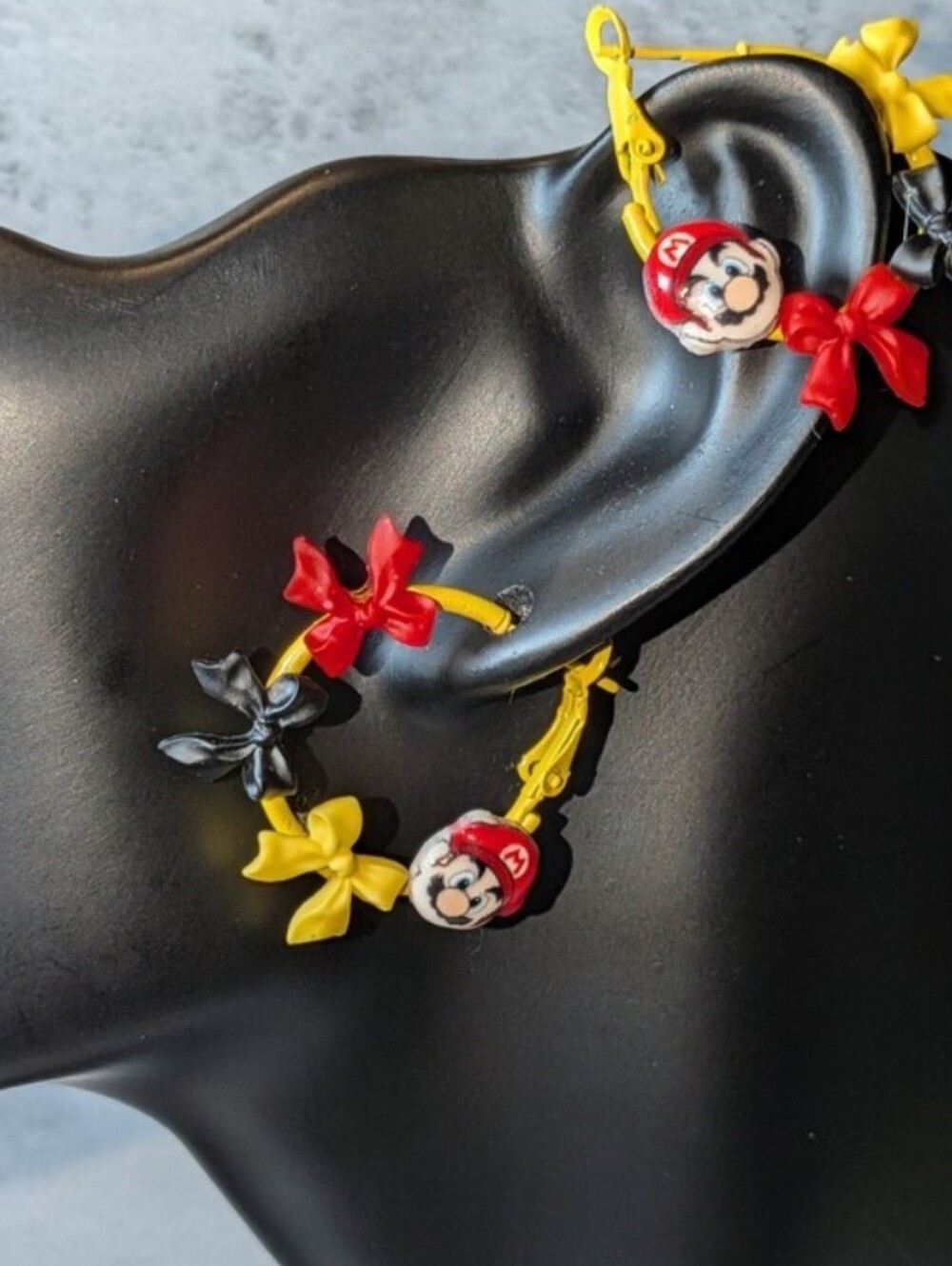 Yellow Kids Mini Hoop Earrings with Character Charms and Bows - Picture 1 of 7